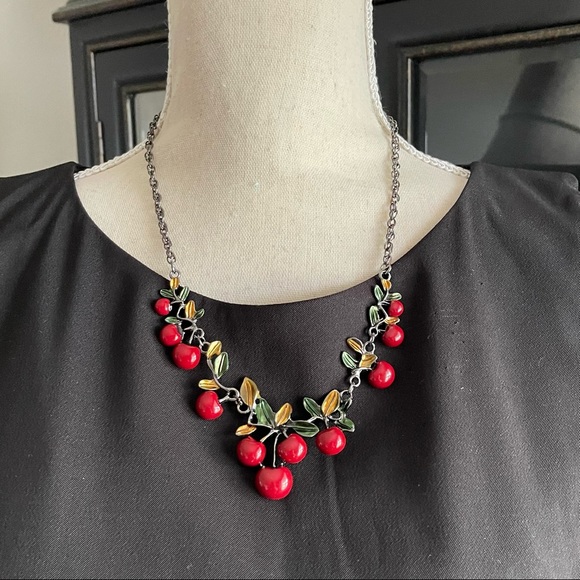 Enamel Cherries and Leaves Necklace Set - Picture 2 of 13